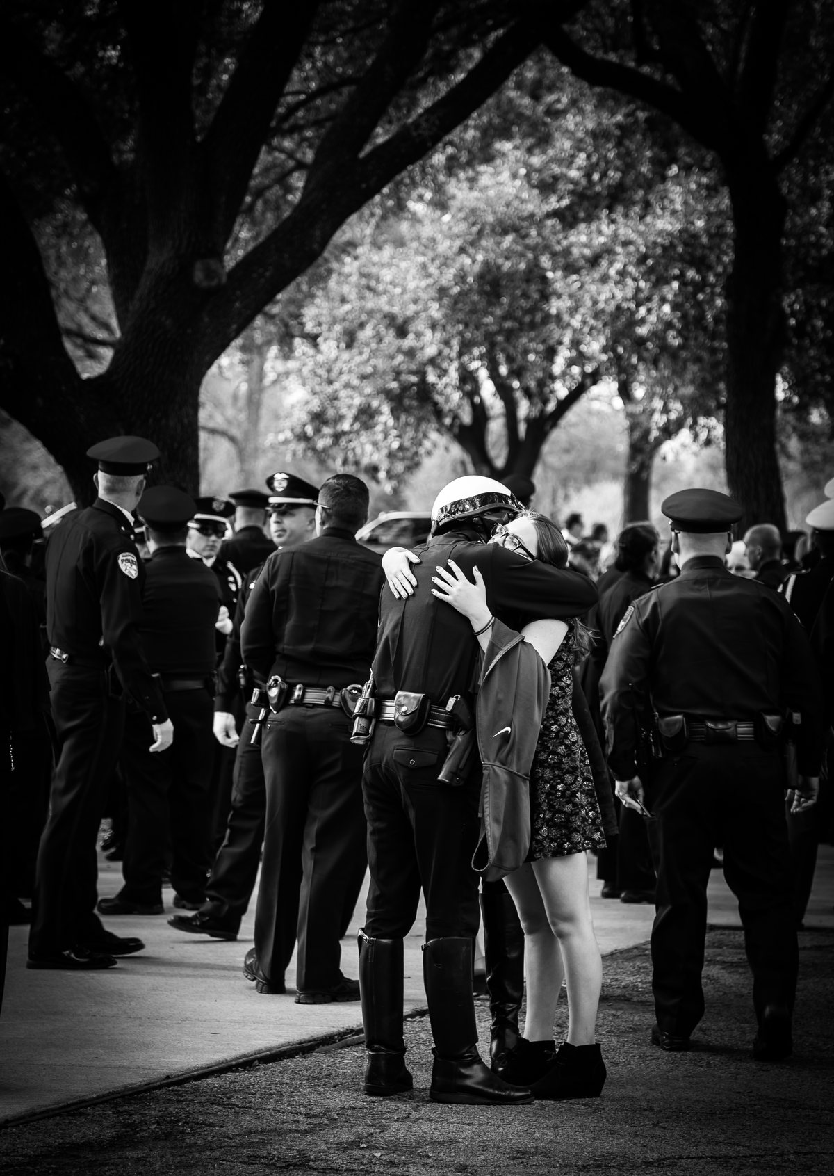 Officers embracing